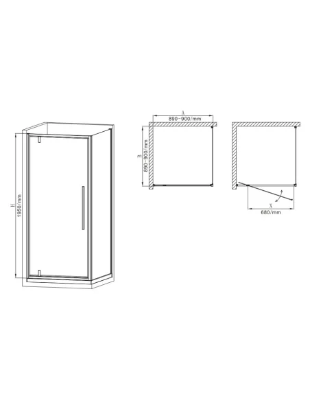 Душевая кабина без поддона Mixxus Premium Bevel SC01-90x90x195-TR Chrome, квадратная