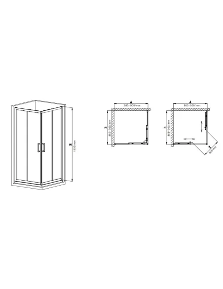 Душова кабіна без піддону Mixxus Premium Diverse SC02-90x90x195-TR Black, квадратна Душова кабіна без піддону Mixxus Premium Diverse SC02-90x90x195-TR Black, квадратна