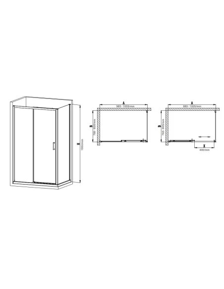 Душова кабіна без піддону Mixxus Premium Diverse SC03-100x80x195-TR Black, прямокутна