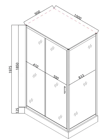 Душевая кабина с низким поддоном Mixxus Hard SCT01-100x90x198-TR Chrome, прямоугольная