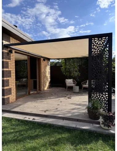 Тент-навес для терассы из сетки КТУ 5х5 метров, тень 90%, серый