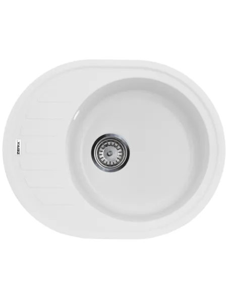 Мийка для кухні кругла Zerix ZS-6250R-01, 620х500х200 мм, біла, з граніту