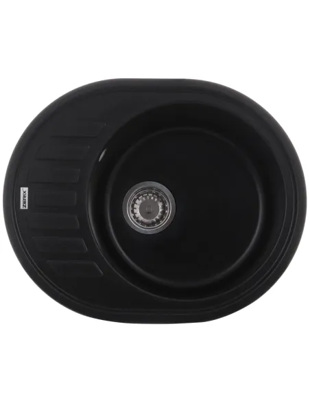 Мийка для кухні кругла Zerix ZS-6250R-14, 620х500х200 мм, чорний металік, з граніту