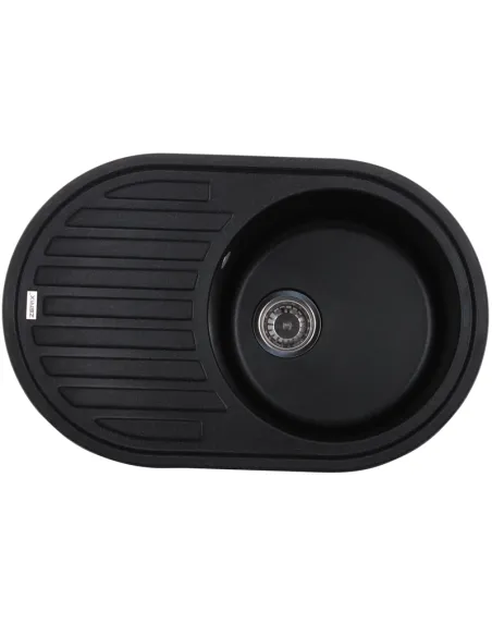 Мийка для кухні кругла Zerix ZS-7750R-03, 765х495х200 мм, чорна, із граніту