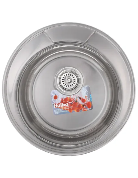Мийка для кухні кругла Haiba 490 Polish, 0.8 мм з нержавіючої сталі