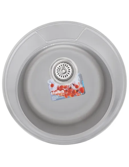 Мойка для кухни круглая Haiba 490 Satin, 0.8 мм из нержавеющей стали