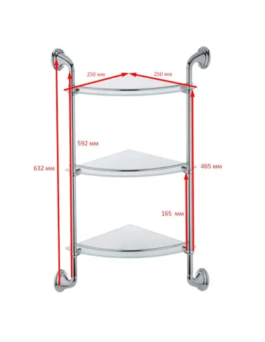Полка стеклянная для ванной Zerix LR1507-3 LL1409 угловая, тройная