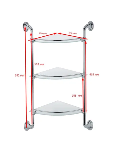 Полка стеклянная для ванной Zerix LR1507-3 LL1409 угловая, тройная