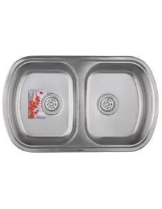 Мойка для кухни прямоугольная Haiba Double Satin 800x490x180 мм из нержавеющей стали, с двумя чашами