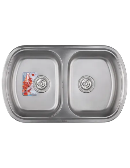 Мойка для кухни прямоугольная Haiba Double Satin 800x490x180 мм из нержавеющей стали, с двумя чашами