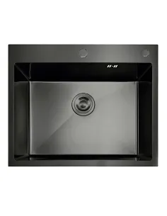 Мойка для кухни прямоугольная Mixxus MH5843 DECOR NANO-BLACK 580х430х215 мм из нержавеющей стали, графит
