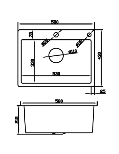Мойка для кухни прямоугольная Mixxus MH5843 DECOR NANO-BLACK 580х430х215 мм из нержавеющей стали, графит