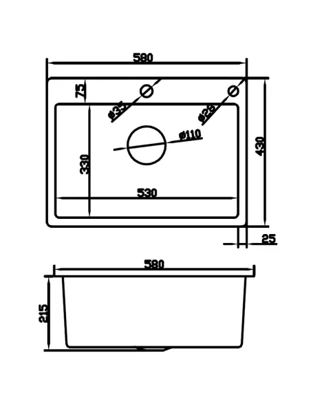 Мийка для кухні прямокутна Mixxus MH5843 DECOR NANO-BLACK 580х430х215 мм з нержавіючої сталі, графіт