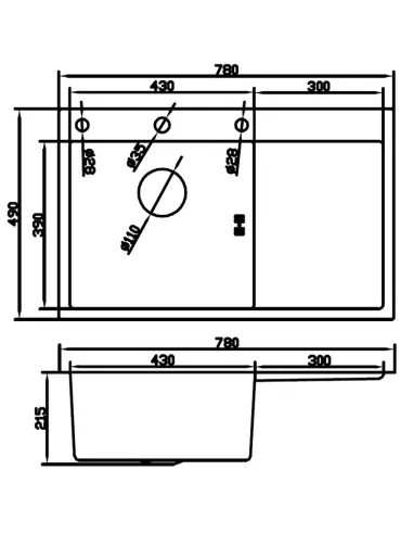 Мойка для кухни прямоугольная Mixxus MH7849L NANO-BLACK 780х490х215 мм из нержавеющей стали, графит
