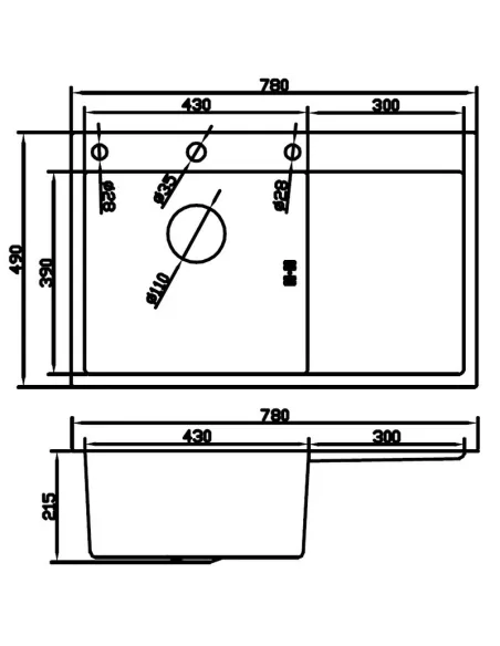 Мойка для кухни прямоугольная Mixxus MH7849L NANO-BLACK 780х490х215 мм из нержавеющей стали, графит