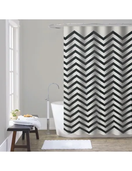 Шторка для ванной Zerix SCT-007-180x200 ZX4988, чорно-белая, 1800 х 2000 мм