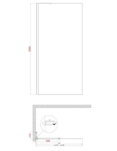 Душова перегородка Koer SR SP02-100x200-TR-12 Walk-In KR5396, 100x200 см
