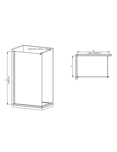 Душевая перегородка Mixxus Premium FLAT SP01-140x200-TR Chrome Walk-In MI6853, 140x200 см