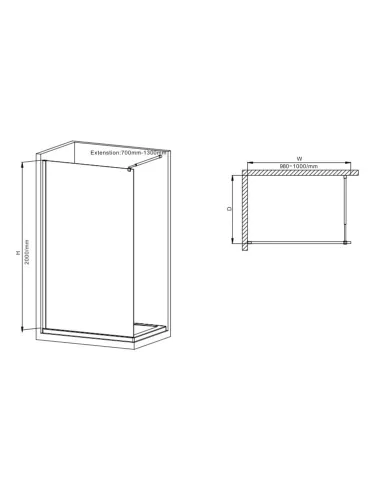 Душевая перегородка Mixxus Premium FLAT SP02-100x200-TR Black Walk-In MI6856, 100x200 см