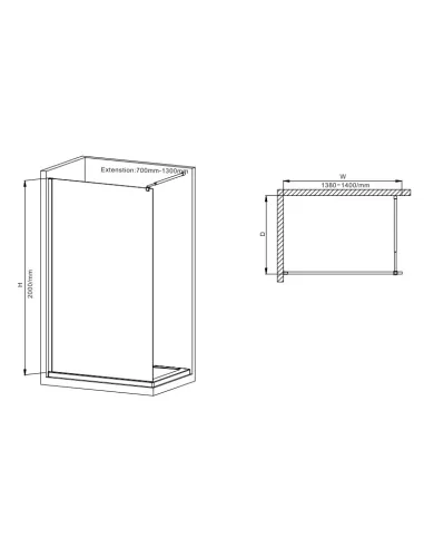 Душевая перегородка Mixxus Premium FLAT SP02-140x200-TR Black Walk-In MI6858, 120x200 см