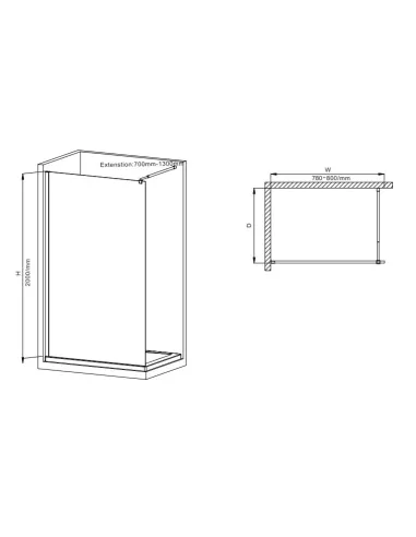 Душевая перегородка Mixxus Premium FLAT SP02-80x200-TR Black Walk-In MI6854, 80x200 см