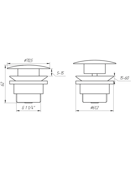 Донний клапан для раковини Topaz TK-15A-W, 62х70 мм