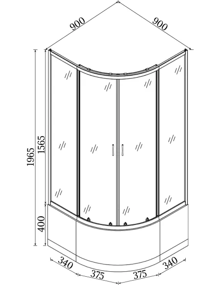 Душевая кабина с высоким поддоном Bravo Warta H90GB, полукруглая