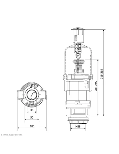 Запірна арматура на унітаз Kkpol ZSD/206 BIS 350/ZSD/206-00-T0 із двома режимами зливу
