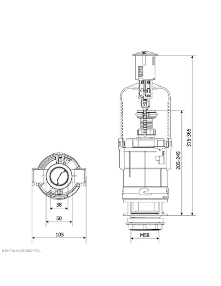 Запірна арматура на унітаз Kkpol ZSD/206 BIS 350/ZSD/206-00-T0 із двома режимами зливу