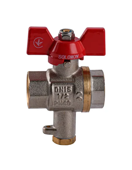 Кран шаровой прямой Solomon V1242 S 1/2 дюйма, полнопроходной, с подключением термометра