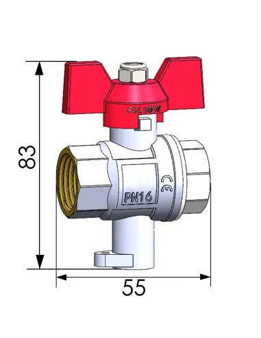 Кран кульовий прямий Solomon V1242 S 3/4 дюйми, повнопрохідний, з підключенням термометра