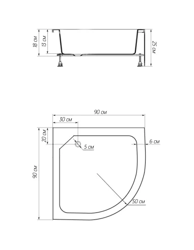 Низький душовий піддон Bravo Slupia RM90F, напівкруглий