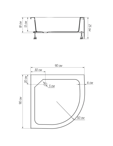 Душевой поддон Bravo Slupia RM90F низкий, полукруглый