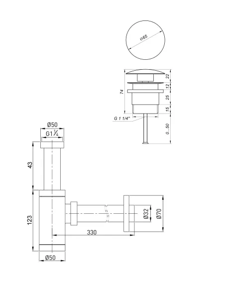 Сифон для умывальника Globus Lux GSB-32-125-04A с донным клапаном, 1 1/4 дюйма Сифон для умывальника Globus Lux GSB-32-125-04A с донным клапаном, 1 1/4 дюйма