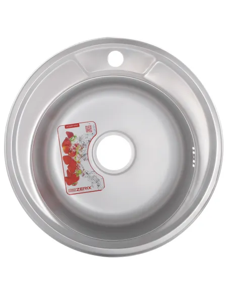 Мийка для кухні кругла Zerix Z490-06-170E Satin 490x490x170 мм з нержавіючої сталі