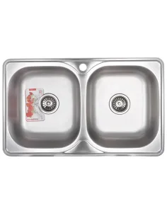 Мойка для кухни прямоугольная Zerix Z7848D-08-180E Double Satin 780x480x180 мм из нержавеющей стали, с двумя чашами
