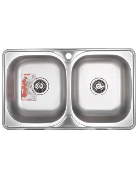 Мийка прямокутна для кухні Zerix Z7848D-08-180MD Double Micro Decor 780x480x180 мм з нержавіючої сталі, з двома чашами
