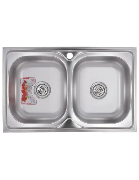 Мойка для кухни прямоугольная Zerix Z8050D-08-180MD Double Micro Decor 800x500x180 мм из нержавеющей стали, с двумя чашами