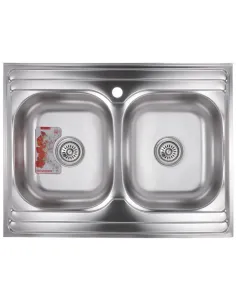 Мойка для кухни прямоугольная Zerix Z8060B-08-180MD Double Micro Decor 800x600x180 мм из нержавеющей стали, с двумя чашами