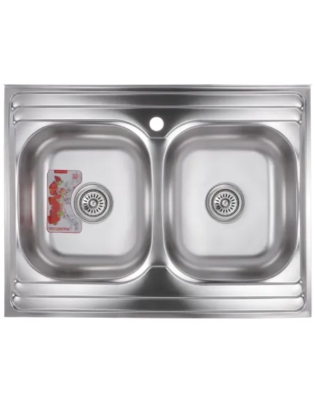 Мийка прямокутна для кухні Zerix Z8060B-08-180MD Double Micro Decor 800x600x180 мм з нержавіючої сталі, з двома чашами