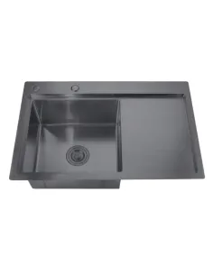 Мийка прямокутна для кухні Zerix ZH7849L-215/0.8 Nano-Black 780x490x215 мм з нержавіючої сталі