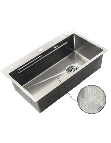 Мойка для кухни прямоугольная Zerix ZH7545-SET-05/0.8 Decor Nano-Silver 750x450x220 мм из нержавеющей стали, с корзиной и раздел