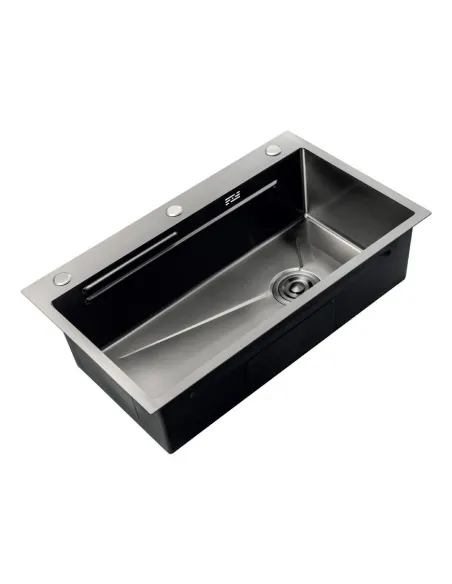 Мийка для кухні прямокутна Zerix ZH7545-SET-05/0.8 Nano-Black 750x450x220 мм з нержавіючої сталі, з кошиком та обробною дошкою