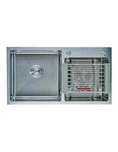 Мойка для кухни прямоугольная Zerix ZH7843DS-215/1.0 Satin 780x430x215 мм из нержавеющей стали, с двумя чашами, корзиной и диспе