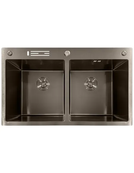 Мойка для кухни прямоугольная Mixxus MH8350-DK /0.8 Nano-Black 830x500x215 мм из нержавеющей стали, с двумя чашами