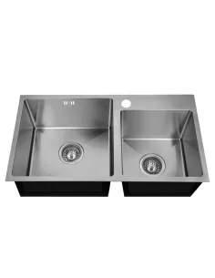 Мойка для кухни прямоугольная Mixxus MX7843-220/1.0 Satin 780x430x220 мм из нержавеющей стали, с двумя чашами