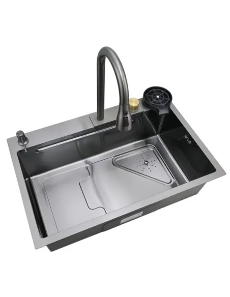 Мойка для кухни прямоугольная Mixxus Premium MH7246-SET-01 Nano-Black 720x460x220 мм из нержавеющей стали, со встроенным смесите