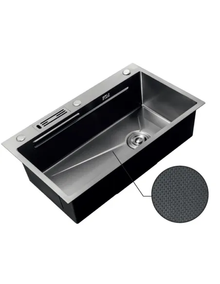 Мийка прямокутна для кухні Mixxus Premium MH7545-SET-05 Micro Decor Nano-Black 750x450x220 мм з нержавіючої сталі, з кошиком і о