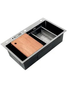 Мойка для кухни прямоугольная Mixxus Premium MH7545-SET-05 Micro Decor Nano-Silver 750x450x220 мм из нержавеющей стали, с корзин