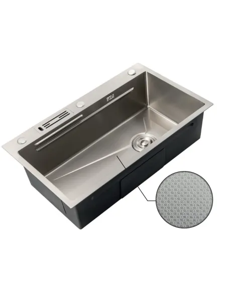 Мийка для кухні прямокутна Mixxus Premium MH7545-SET-05 Micro Decor Nano-Silver 750x450x220 мм з нержавіючої сталі.